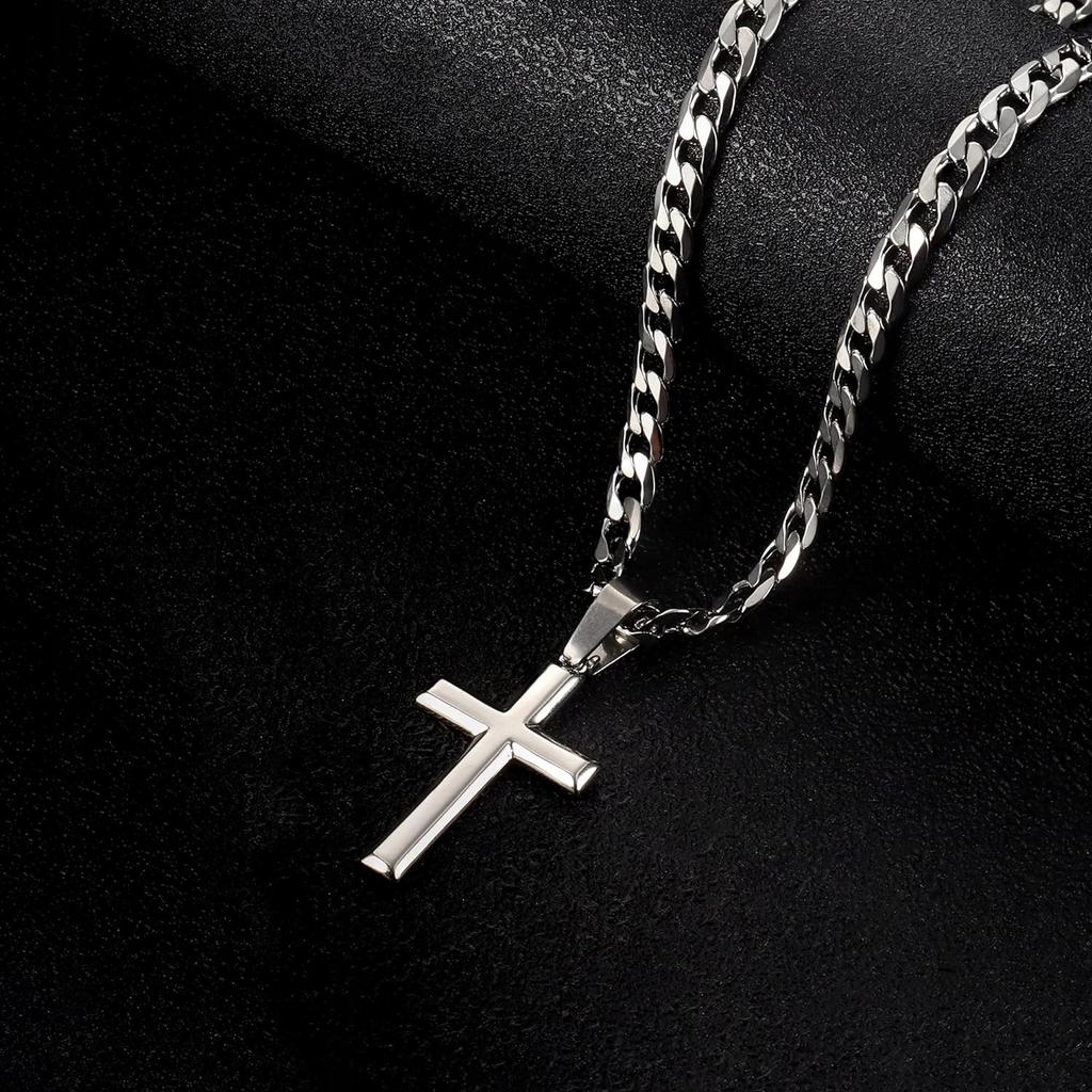 ELEGANT Silver CROSS with Chain Men' Chain Armored Italian Cross