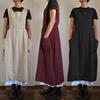 Damen Square Neck Ärmelloses Leinen Latzkleid Midi Locker Geraffte Taille Schürzenkleid Mit Seitentaschen