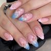 3D Almond Shape Wearable Nails: Summer French Pink-Blue Gradient with Rippled Floral Design