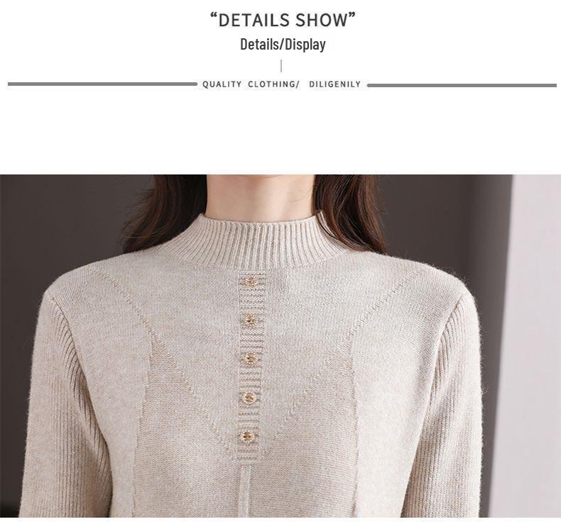 2025 Women's Elegant Half-High Collar Wool Knit Dress for Autumn and Winter