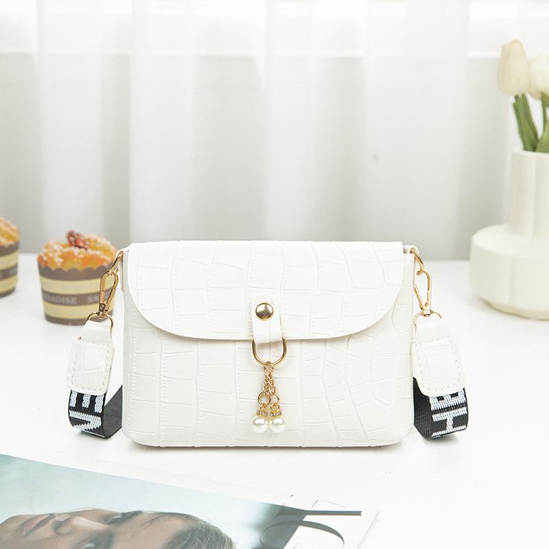 Women's Bag Summer New Crocodile Pattern Pearl Hanging Simple Small Square Bag Casual Mobile Phone Bag