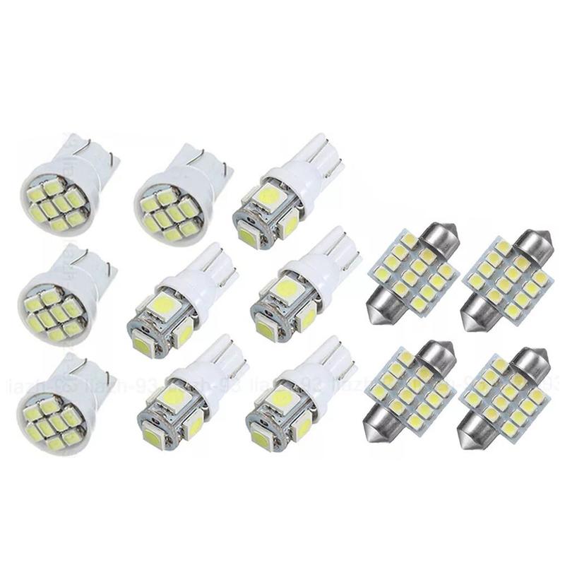 13pcs/Set 12V White LED Universal Car Interior Light Dome Map License Plate Lamp Bulb Kit 6000K