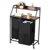 2 Tiers Laundry Sorter Tall Laundry Hamper with Wheels and Hooks 2 Section