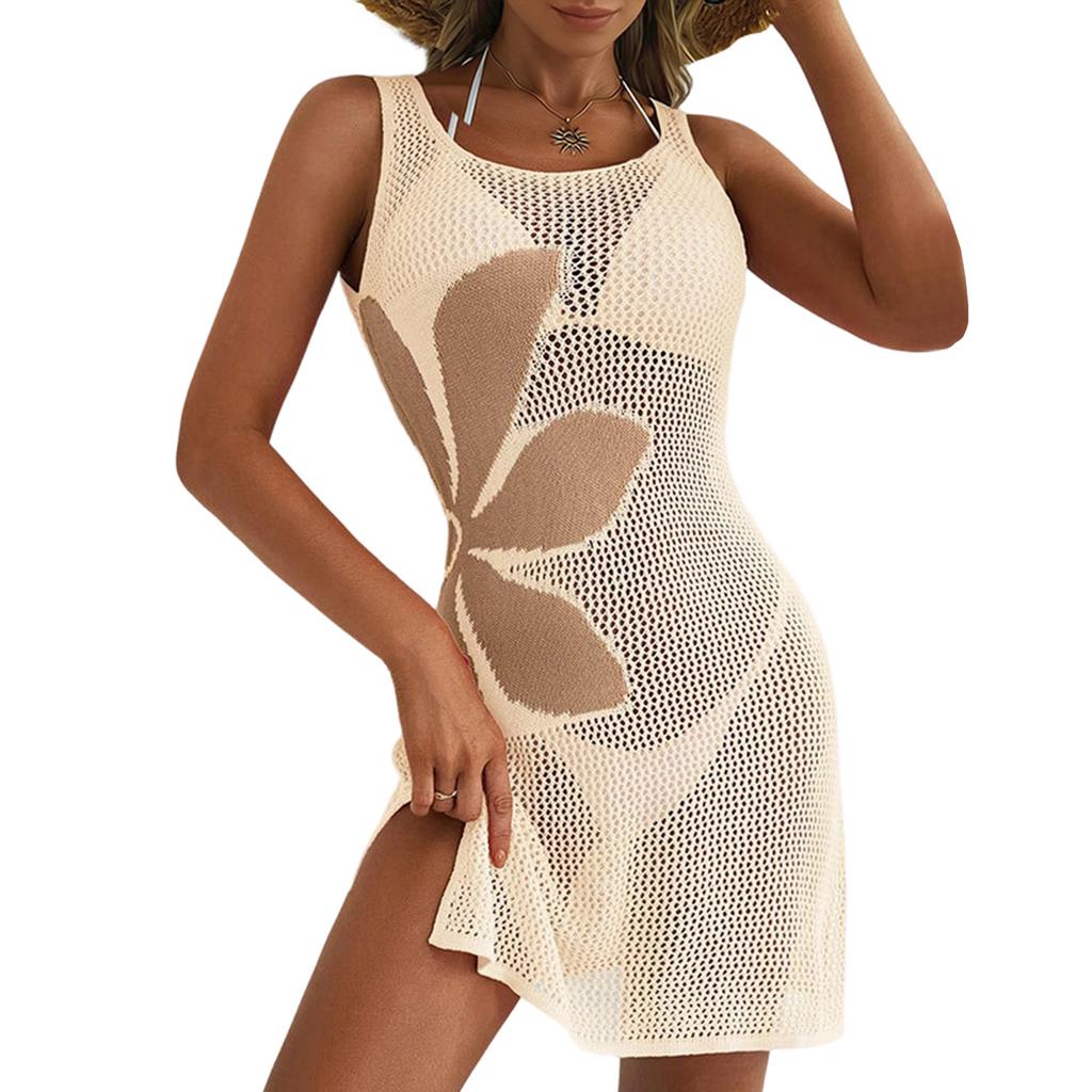 Damen Strandrock, Ausgestanzter Gestrickter Bikini Badeanzug, Überwurf, Sonnenkleid, Damen