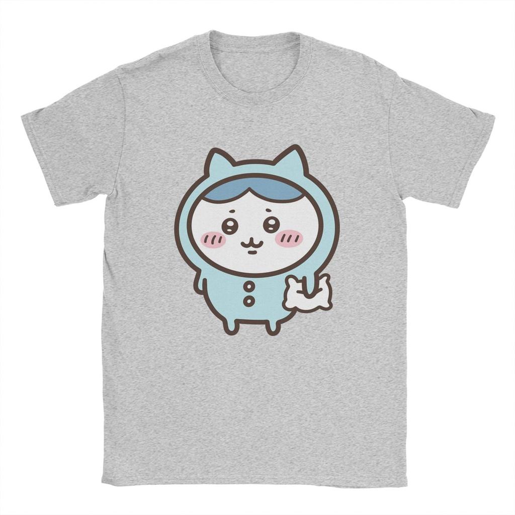 Men T-Shirt Hachiware In Blue Pajamas Chiikawa Humorous Pure Cotton Tee Shirt Short Sleeve T Shirt Crewneck Tops Birthday Gift