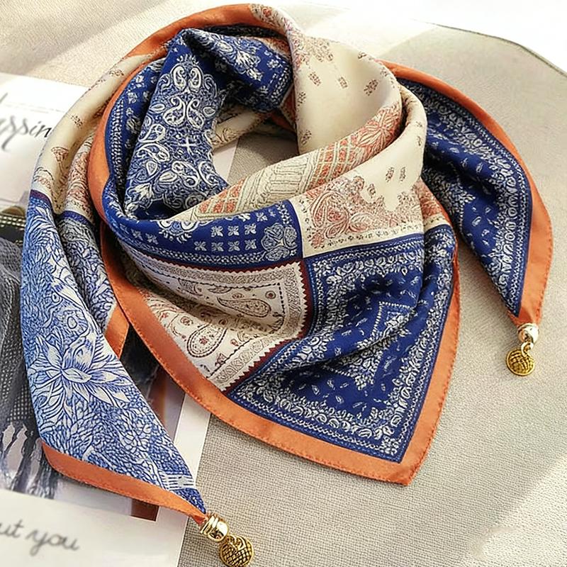 106x65cm Necklace Gift Silk Scarf Elegant Painted Pattern Versatile Neck Scarf Luxury Magnetic Closure French Style Multi-Color