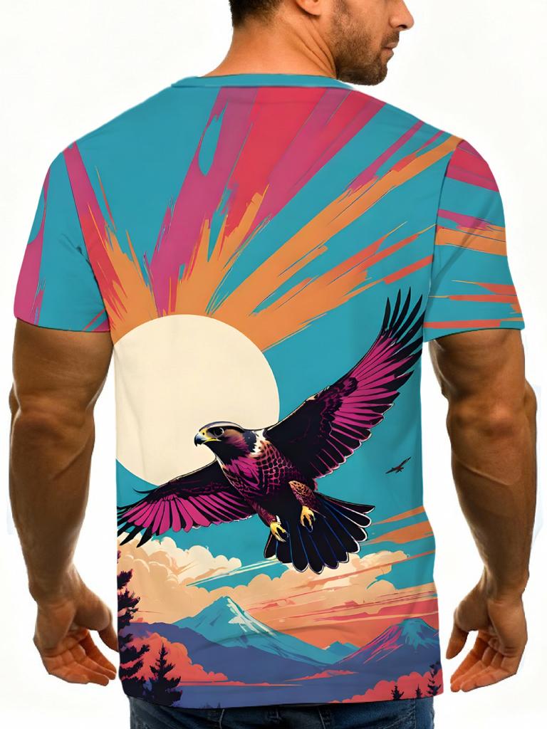 Cool Breathable Digital Print Fashion Trendy Men'S Casual Athletic T-Shirt - Summer Home, Outdoor, Casual Individual Fashion Match, Casual Athletic
