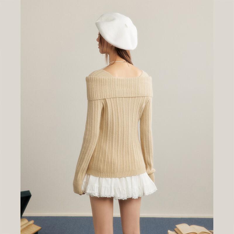 unifree Off-Shoulder Knit Top with Lapel