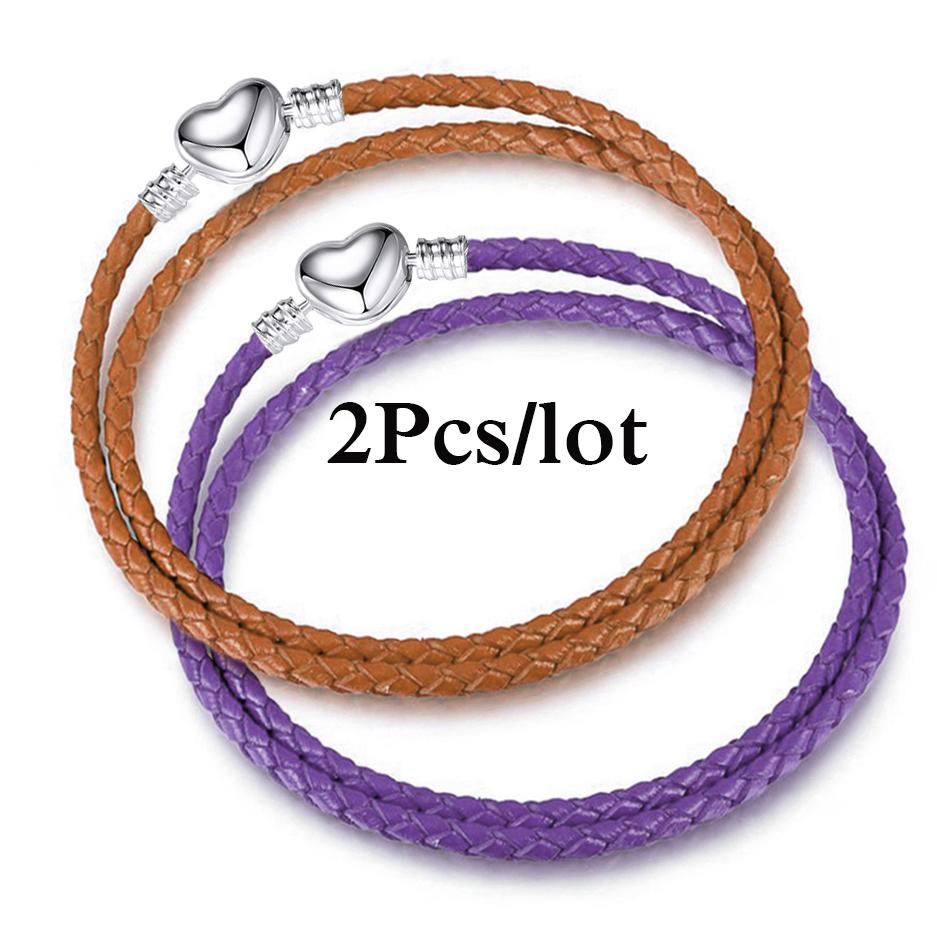 2Pcs/Lot Vintage Jewelry Leather Chain Bracelets Fit DIY Handmade Beads Charms Bracelet Couples Pulsera Jewelry For Women Men