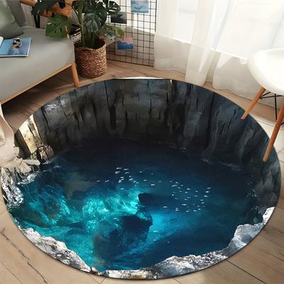Round 3D Hole Rug Realistic Optical Illusion Floor Mat Machine Washable Non-Slip Bedroom Area Rug for Entrance Living Room