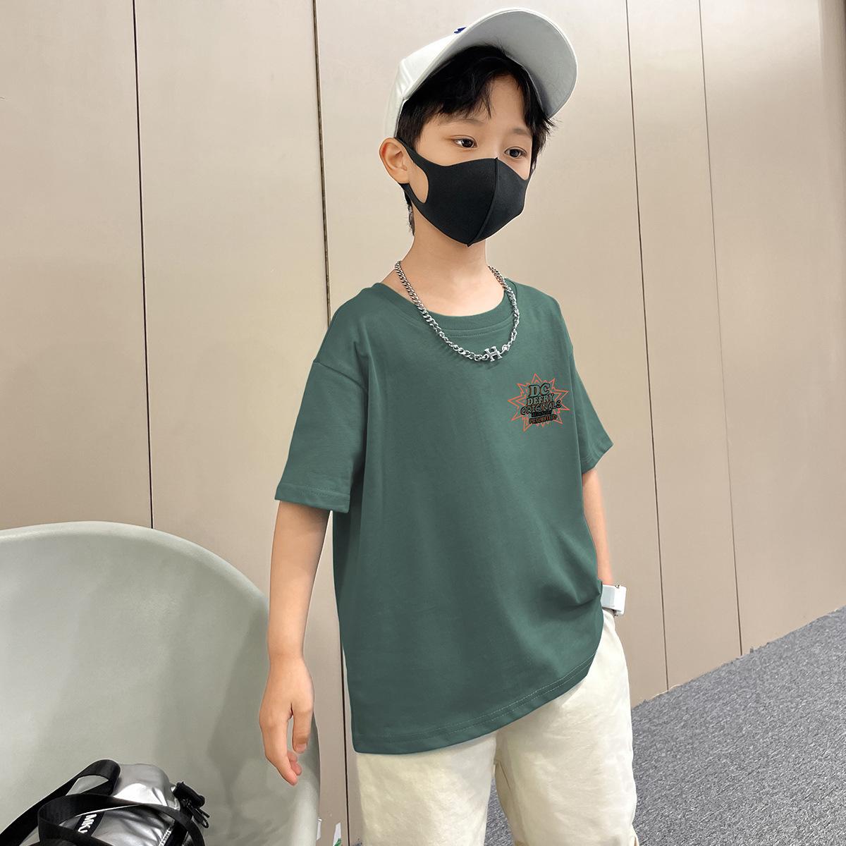 

Мальчиковая футболка с коротким рукавом Летний свободный детский топ с рукавом до локтя Летний наряд для мальчиков 160 зелёный