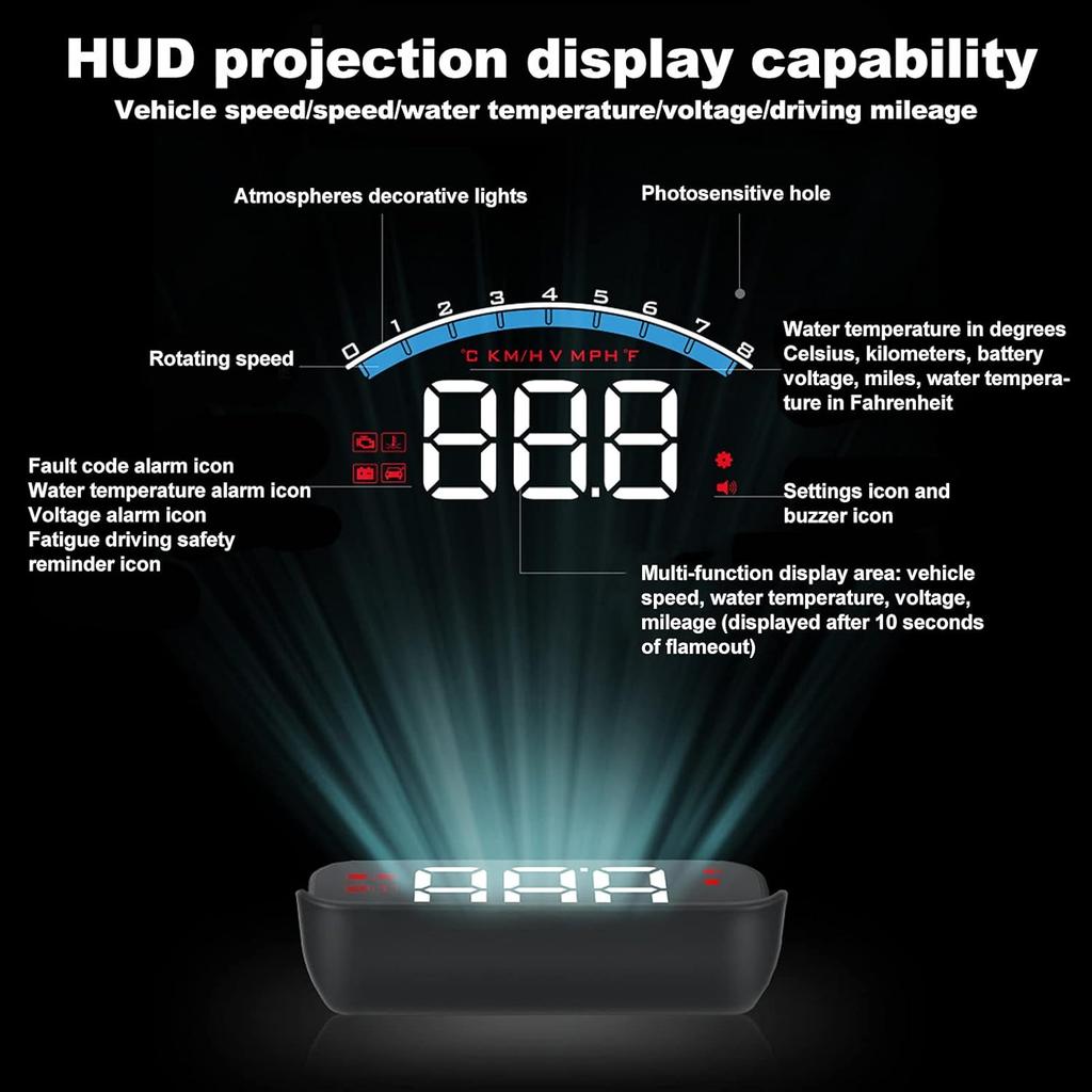 Head Up Display for Car, 3.5 Inches HUD OBD2 Head-Up Display, Digital Speedometer for Car Hud Display Windshield Used for Overspeed Warning, Battery