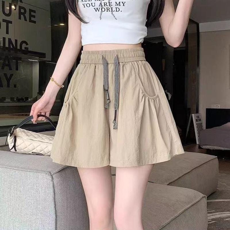 Women's Summer Thin Skirt Yoga Pants Ice Silk Wide Leg Shorts Solid Color Pocket Lace Up Short Pants