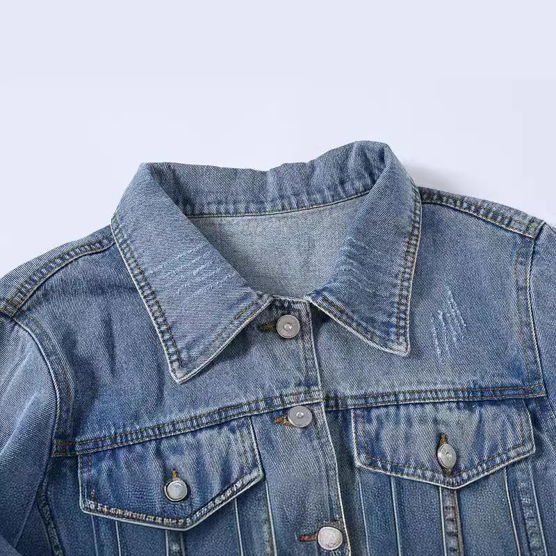 Trendy Women's Spring/Autumn Retro Slimming Hong Kong Style Washed Denim Jacket