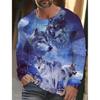 Men's Summer Long Sleeve 3d Printed Wolf Print T-Shirt Tops Men Streetwear Clothing Round Neck Graphic Long Sleeve T-Shirt
