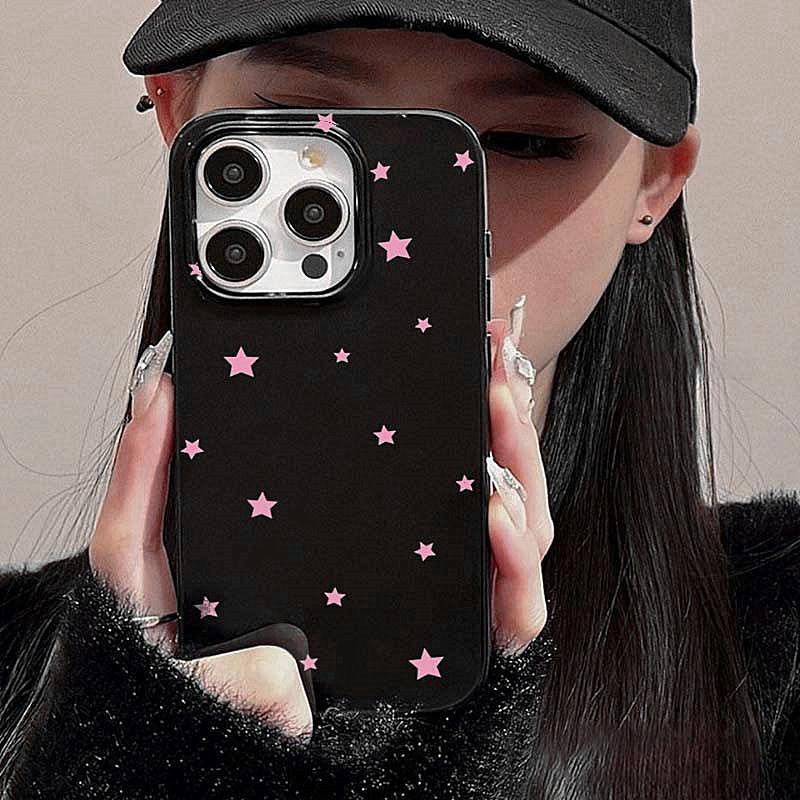 Black White Star Pattern Design Protective Cover for iPhone 17 16 15 14 13 12 11 16E Series Pro Max Plus