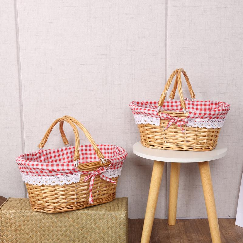 Rattan Picnic Basket, Wicker Basket, Pastoral Picnic Activity Handle Basket
