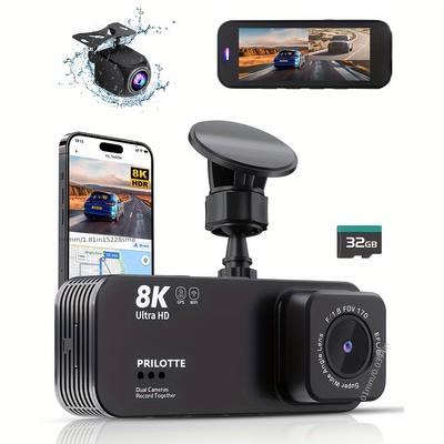 Car Driving Recorder, 8K Full High Definition Driving Recorder, Built-in Front and Rear Applications, Fast Upload Speed,intelligent Connection Pairing