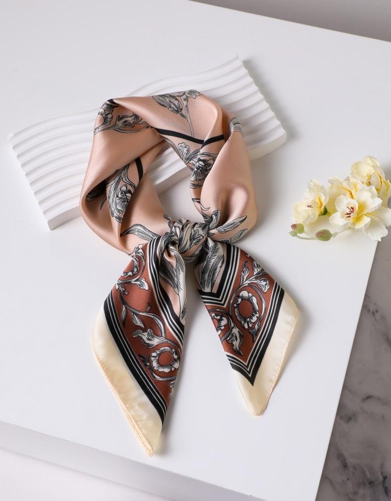 Luxury Printed Silk Scarf Women Simulated Silk Elegant Blue Versatile Headwear Bag Accessories Clothing Fashion Square Scarf