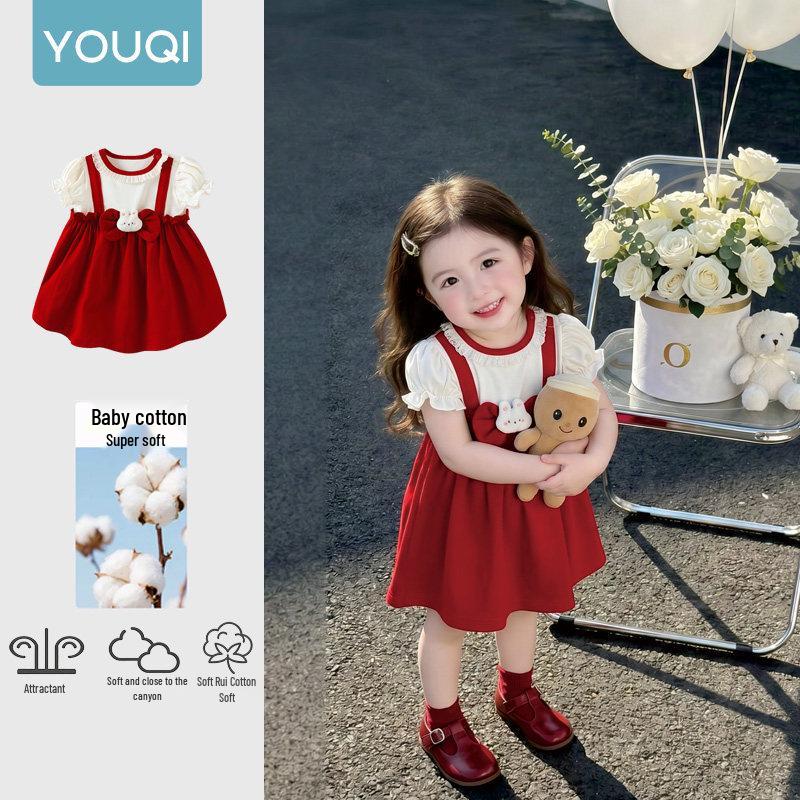 Youqi Baby 2026 Summer Red Cherry Princess Dress for Photoshoots