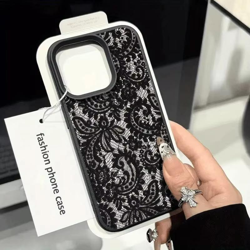 Black Lace Pattern Personalized Mobile Phone Case For IPhone 17 17Air 16 Pro Max 15 14 Plus 13 12 11 Soft Cover Case Funda