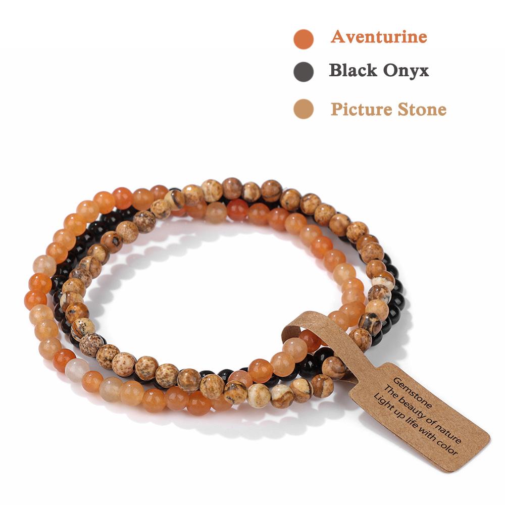 3Pcs/set Natural Green Stone Bracelet 4mm Moss Agates Black Onyx Cat Eye Beads Elastic Bracelets For Women Men Simple Jewelry