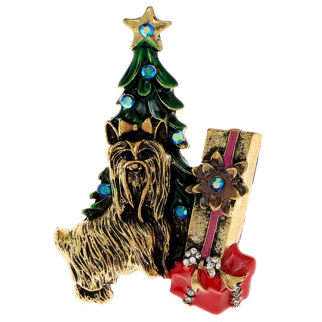 

Новая винтажная брошь в виде собаки и рождественской елки, праздничная подарочная булавка, 2 цвета, ювелирные изделия с животными