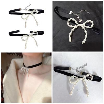 Elegant Bowknot Necklace Unique Perals Bowknot Pendant Necklace Accessories Stylish Ladies Choker Adornment for Women