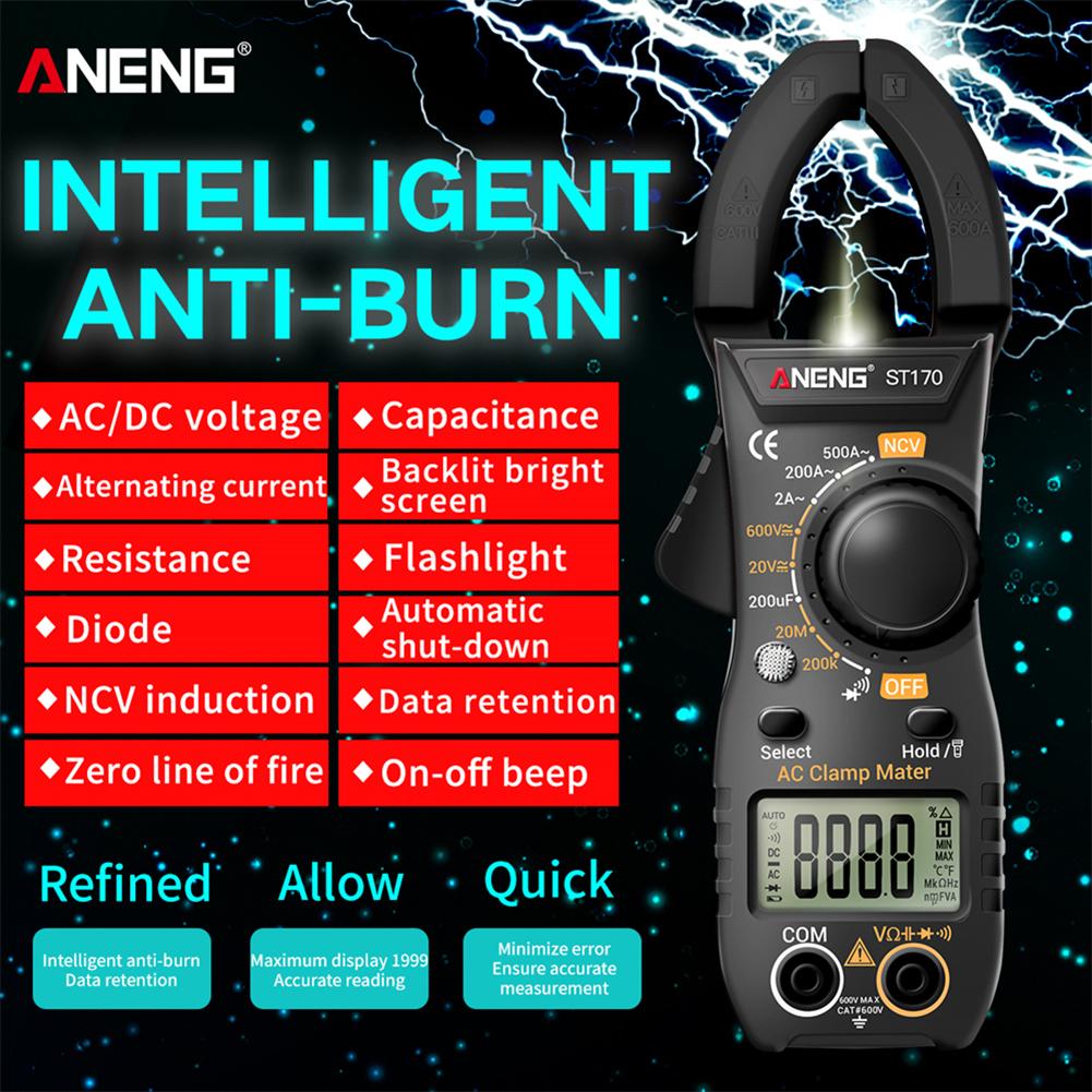 ST170 Professional Digital Clamp Meter DC/AC Current Multimeter Pliers Ammeter Voltage Tester Car Voltmeter NCV Ohm Tester