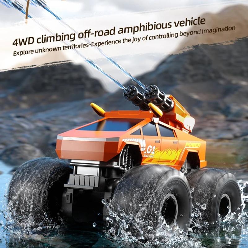 Amphibious RC Monster Truck Water Cannon Shooting 2.4G 4WD Waterproof All Terrain Land Water Dual Mode Pool Beach Xmas Gift with 360 ° Rotating Head