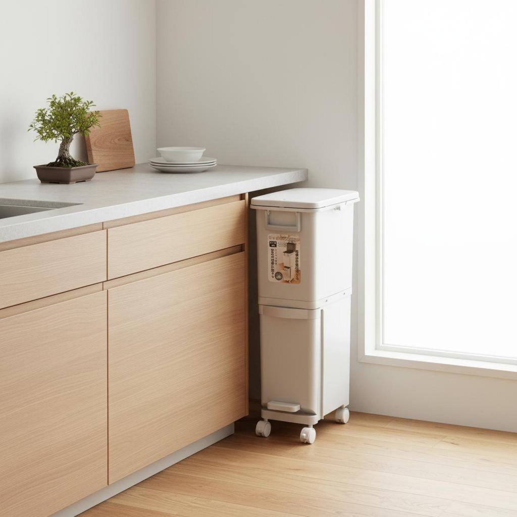 Wet Dry Separation Trash Bin With Wheels Slim Multi-Compartment Garbage Can