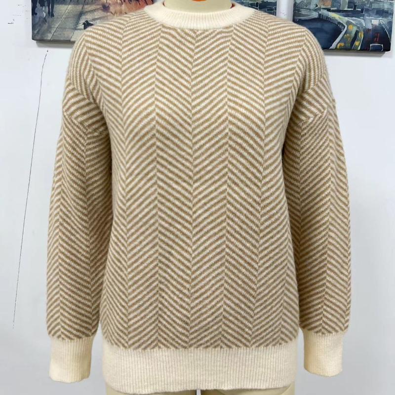 IHUASU Damen Herbst und Winter Gestreifter Mode Langarm O-Ausschnitt Gestrickter Lockerer Patchwork Pullover Pullover