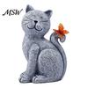 Outdoor Solar Garden Statue Cat Statue, Cute Sculpture with Butterfly Light, Induction Pathway Light Waterproof Resin Animal for Lawn Patio Yard Decor