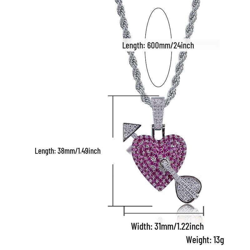 European-American Hip-Hop Cupid's Arrow Zirconia Pendant Necklace