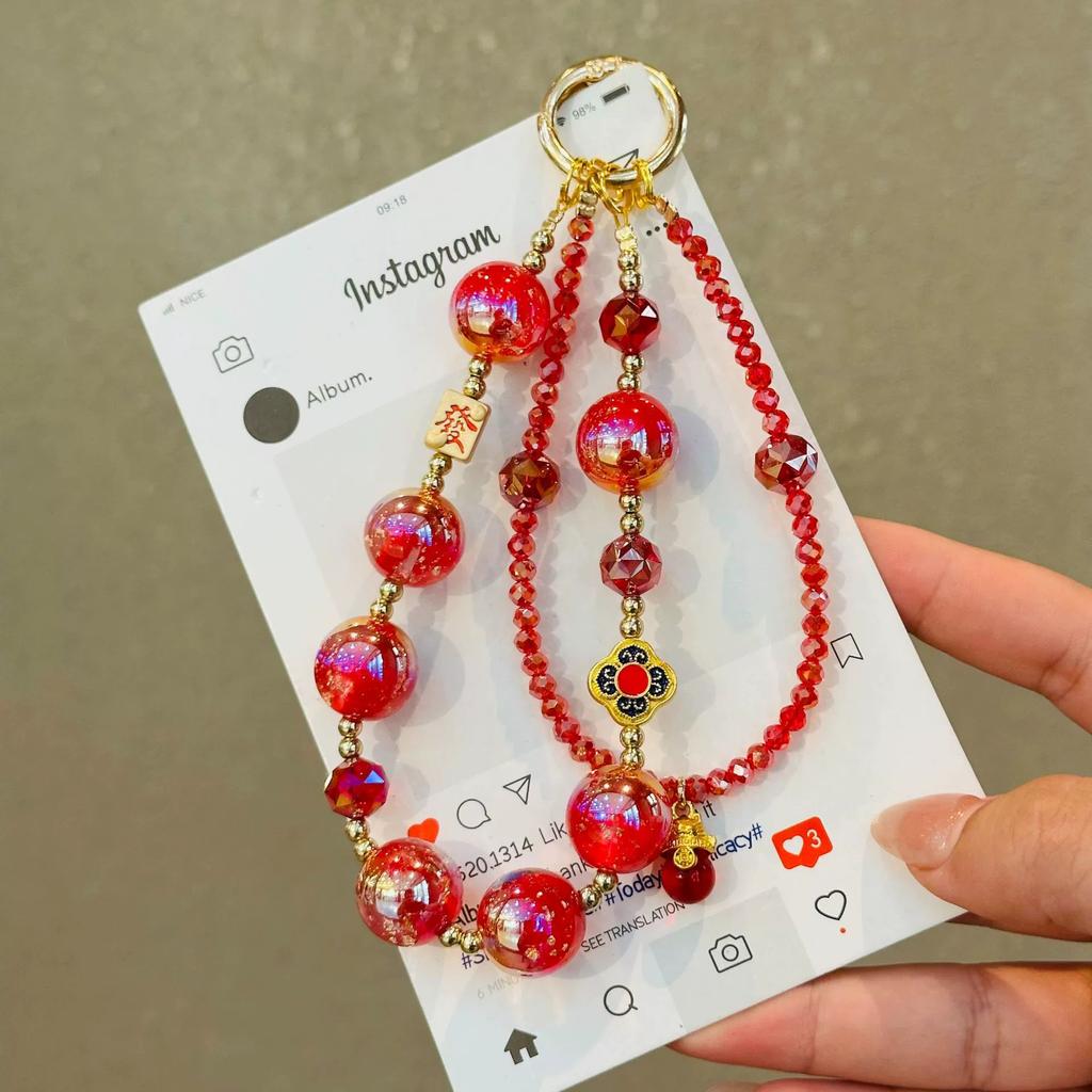 Light Luxury Crystal T-word Mobile Phone Chain Short Beaded Mobile Phone Lanyard Pearl Portable Lanyard Butterfly Internet Celebrity Women's Jewelry