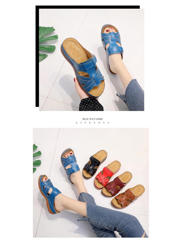 2022 Women's Retro Thick-Soled Sandals - European and American Style, Solid Color, Sizes 43-44