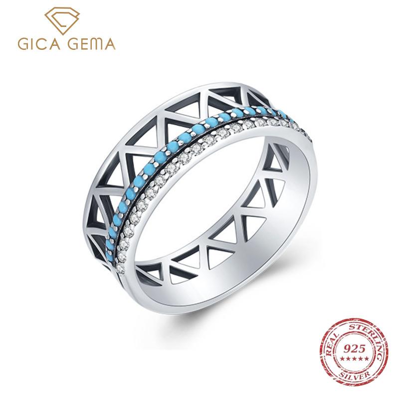 

Gica Gema винтажное кольцо из стерлингового серебра 925 пробы с гометрической линией и бирюзой, модное кольцо на палец для женщин, штабелируемое элегантное ювелирное украшение Anel