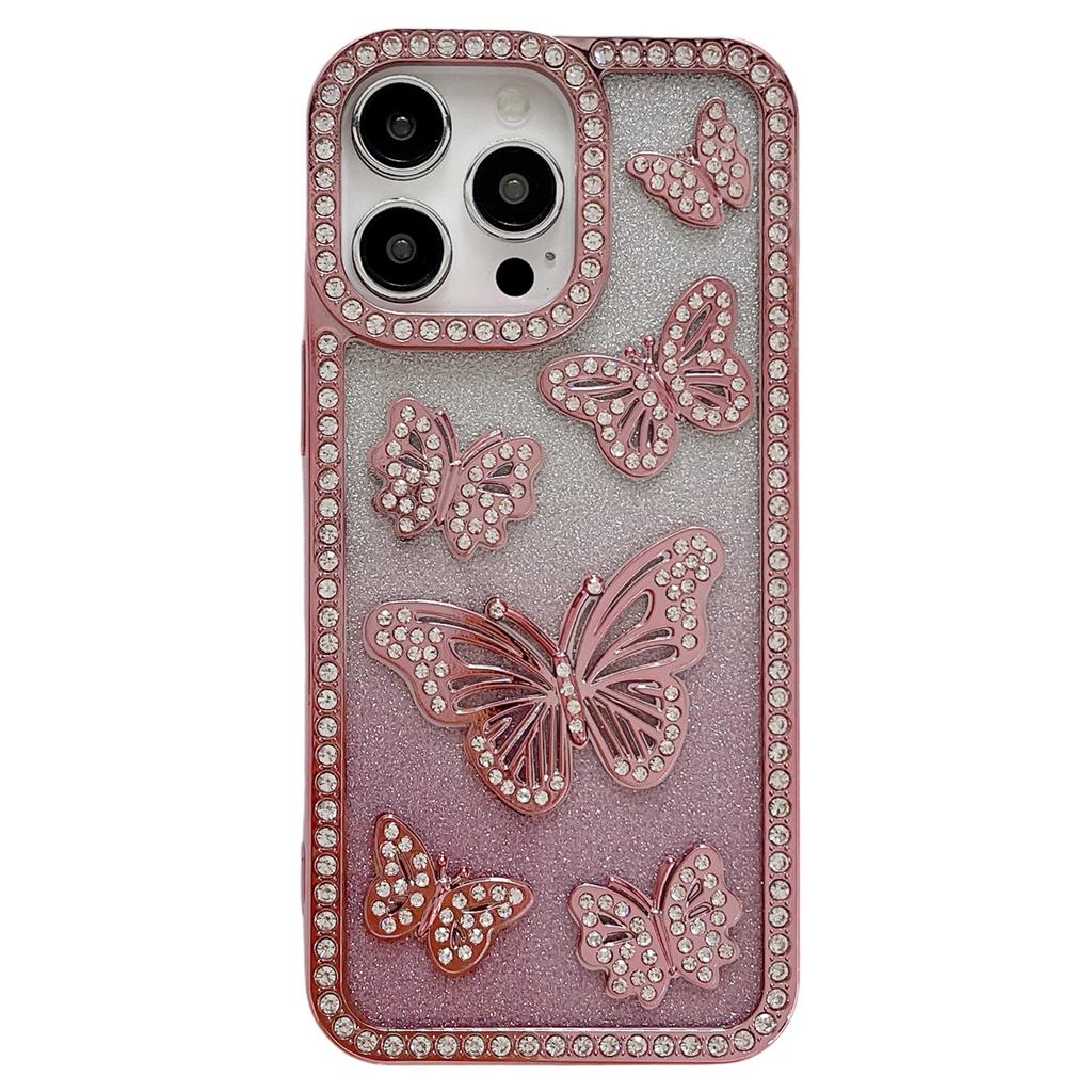 For iPhone 15 Pro Max Case Rhinestone Butterfly Decor Soft TPU Phone Cover