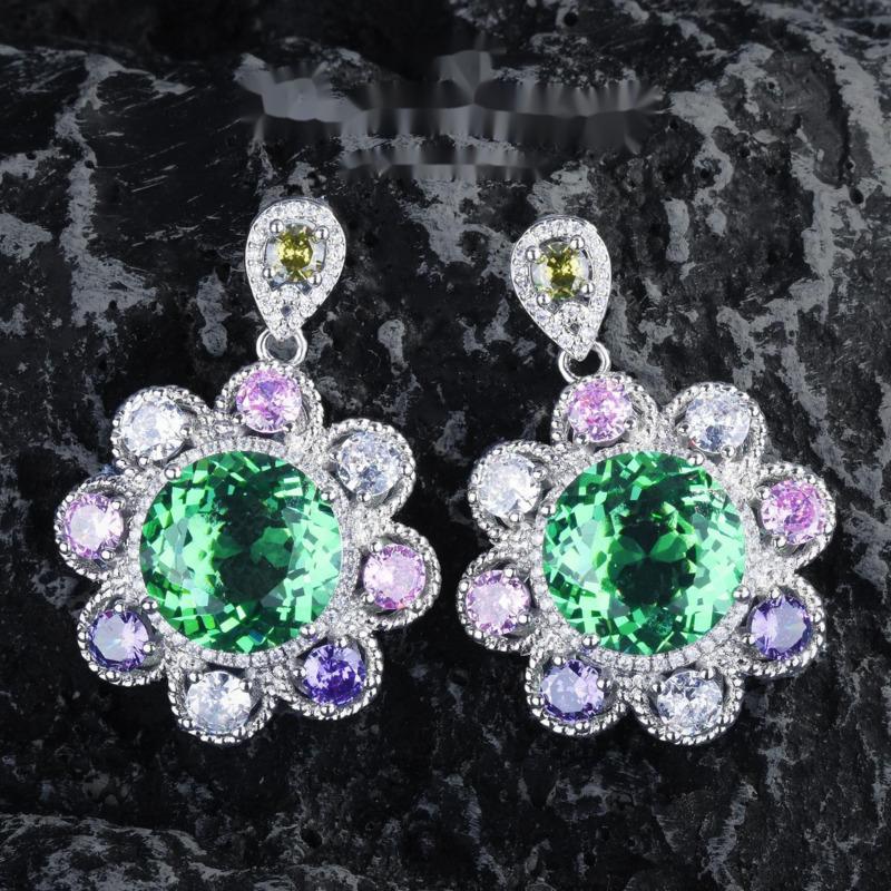 BELLA BOX Luxurious And Dynamic Mint Green Sunflower Jewelry Set Suitable For Women's Banquet And Party Fashion Jewelry