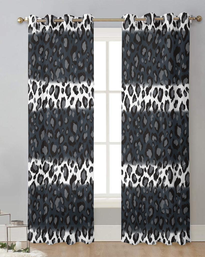 Leopardenmuster, schwarz-weiß gestreifte Gardinen für Wohnzimmerdekoration, Fenstervorhänge, Küche, Tüll, Voile, Organza-Vorhänge