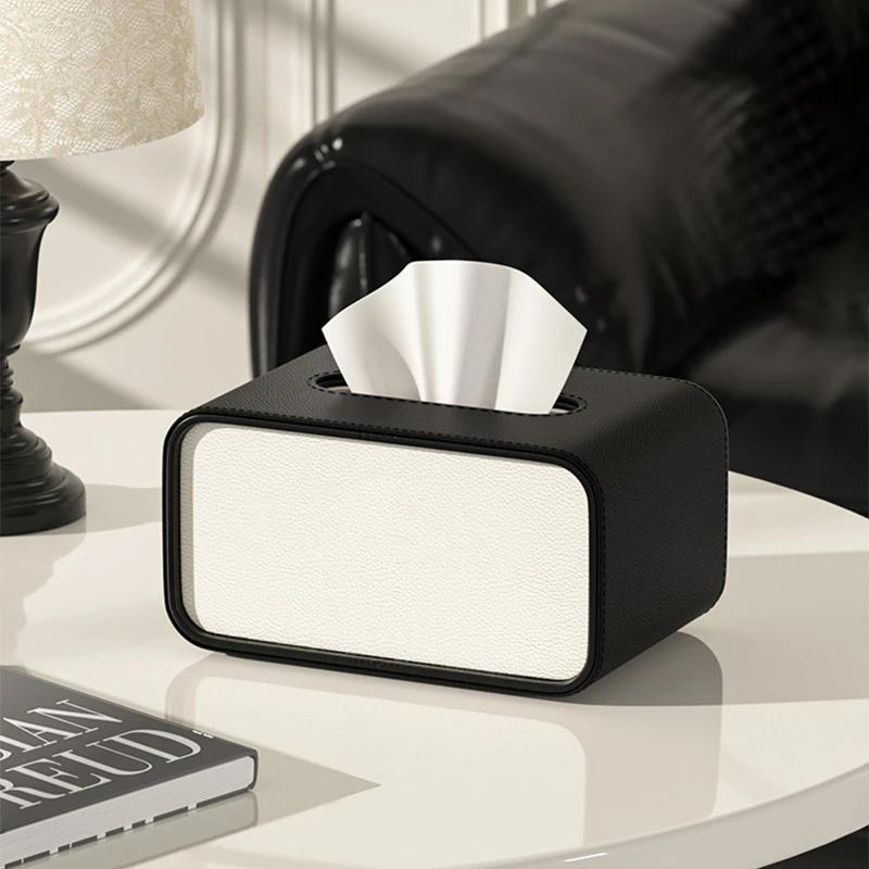 High-End Leather Paper Box Light Luxury Tissue Box Bathroom Living Room Bedroom Desktop Creative Oval Napkin Storage Box