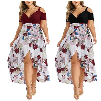 Women's Plus Size Bbohemian Print Off-the-shoulder High-waist Irregular Dress