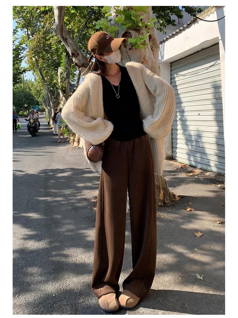 2026 Early Spring Women's Plus Velvet Warm Knitted Straight-Leg Casual Pants