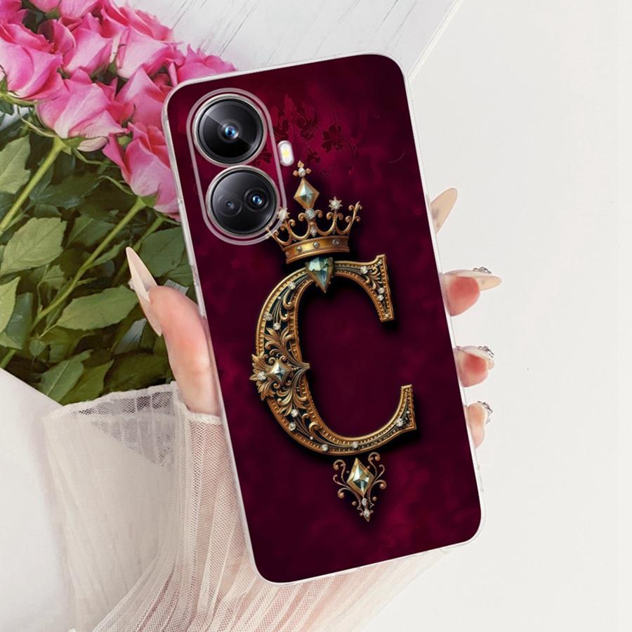 For Realme 10 Pro+ Case RMX3687 Initial Letter Printing Soft Silicone TPU Phone Fundas for Realme10 10Pro Back Cover
