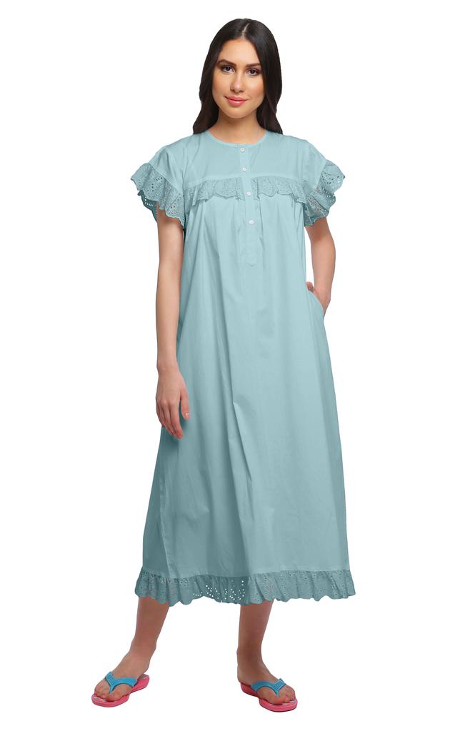 Moomaya Women's Short Sleeve Nightdress For Ladies Solid Cotton Nightwear