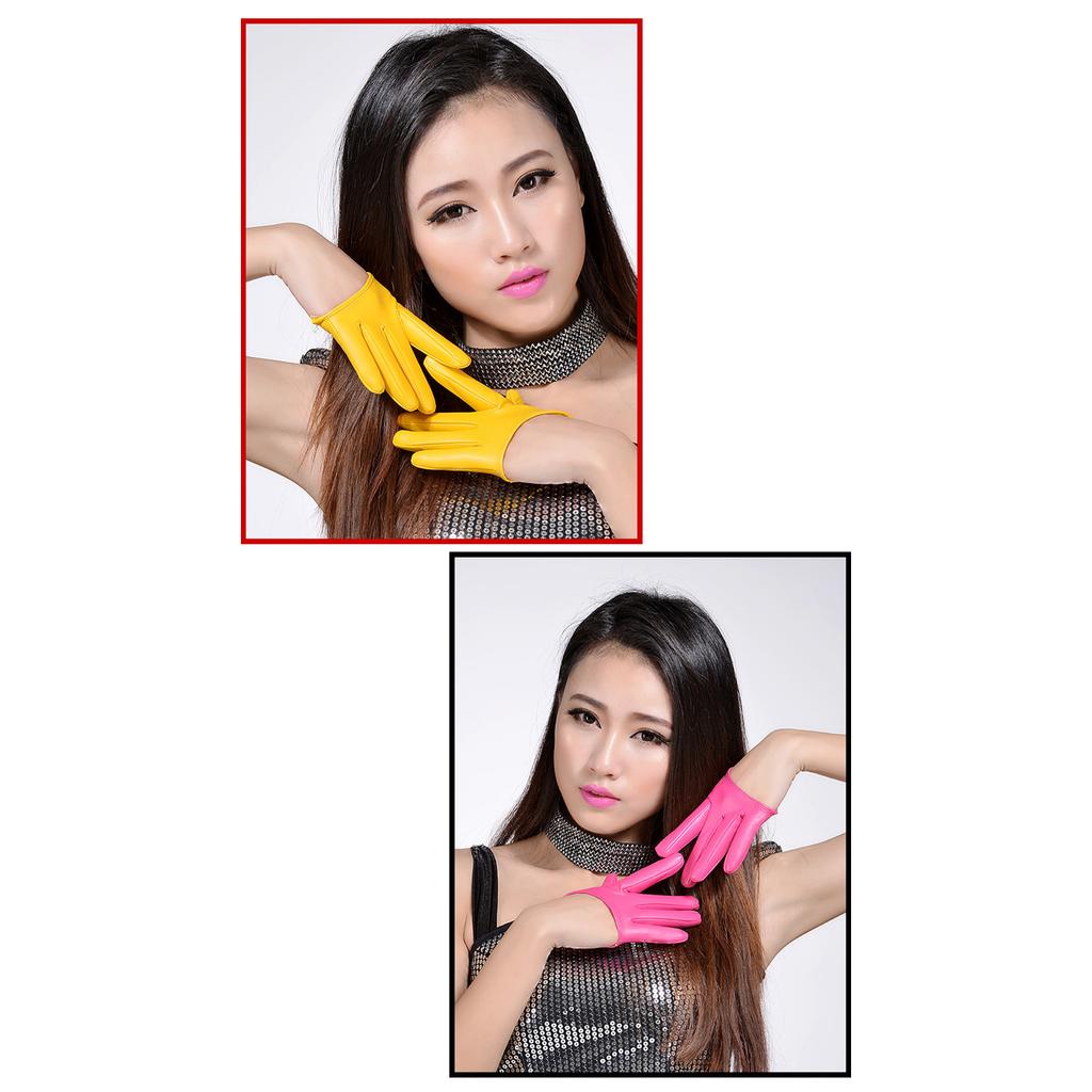 1pair Unisex Fingerless Leather Gloves Nightclub Stage Performances Glove Stylish Handwear