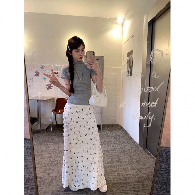 Korean-Style Floral Lace Fishtail Skirt Set for Women