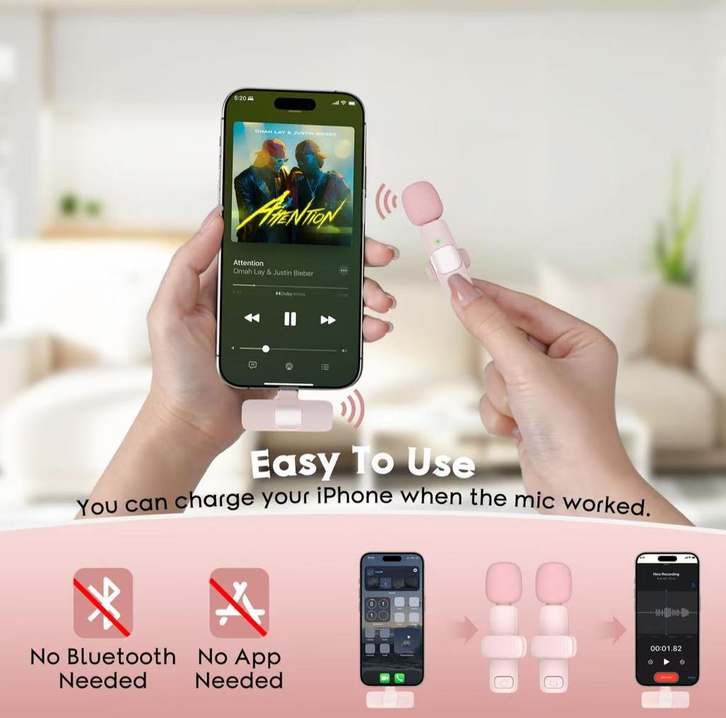 2.4G Wireless Lavalier Microphone Audio Video Recording Mini Mic with Receiver for iPhone Android Live Broadcast Gaming Phone