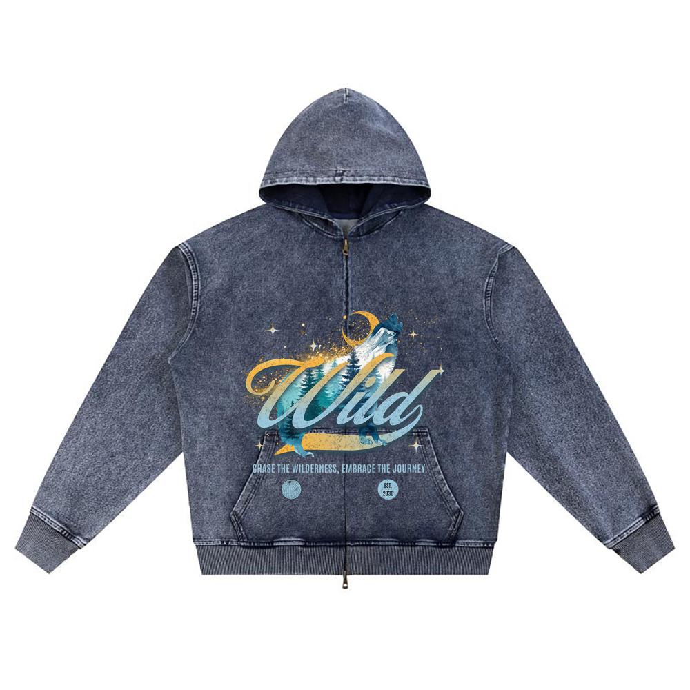 

DTG print Knitted Denim Zip-Up Hoodie Streatwear Brother Print Zipper Hoodies XL темно-синий