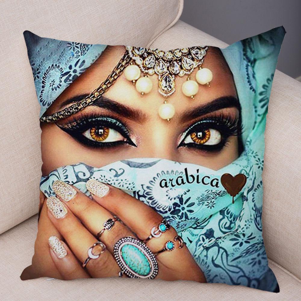 Beautiful Lady Pillow Case Decor Colorful Masked Woman Pillowcase Super Soft Plush Cushion Cover for Sofa Home Car Xcm